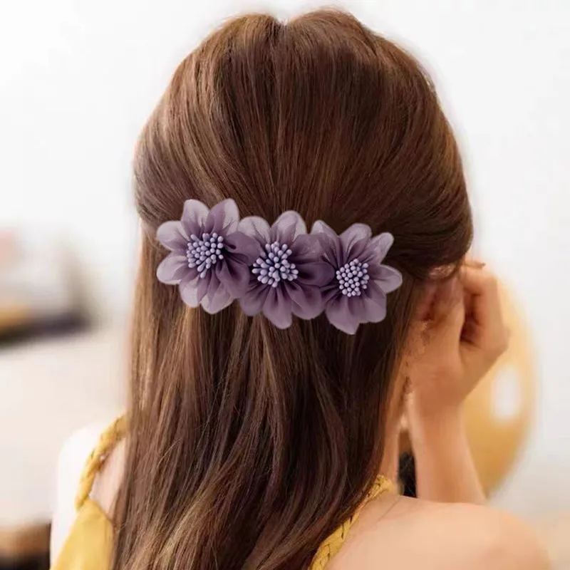 Korean Version Of Silk Yarn New Hairpin Back Head Hair Clip Double Flower Pearl Spring Headwear Headdress Hair Accessories quicksand phone case for samsung galaxy a22 4g eu version shock absorbing tpu case back cover cherry blossom