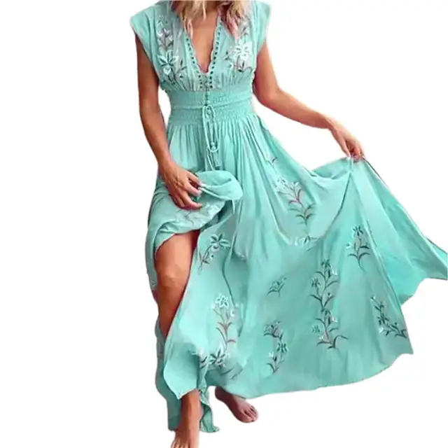 Bohemian Women Dress Floral Print Lace-up a Dress for Summerstreet and Beach 3