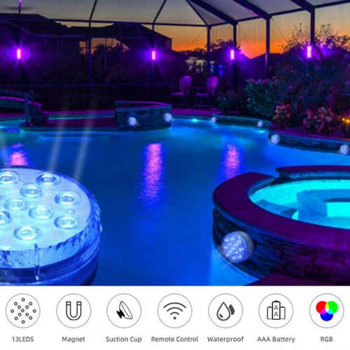 13LED DC 12V RGB 잠수정 조명 흡입 컵, IP68 방수 수영장 야간 램프, 연못 파티 장식 램프 분위기 5
