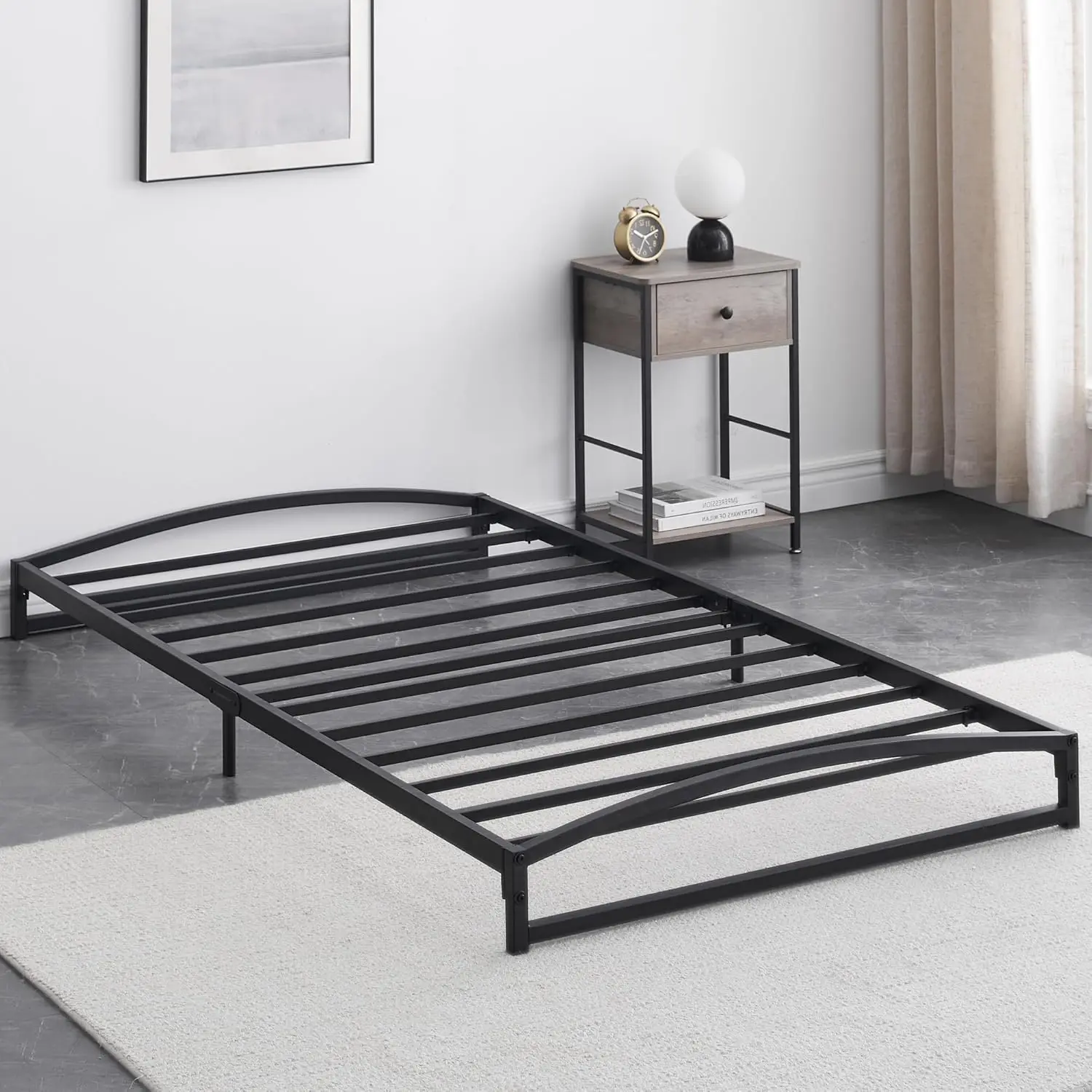6 Inches High Metal Platform Queen Size Bed Frame, Mattress Foundation, Metal Slat Support, No Box Spring Needed 3