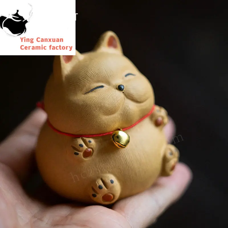 

Chinese Yixing Purple Clay Tea Pet Handmade Sculpture Animal Ornaments Lucky Cat Statue Tea Figurine Crafts Tea Set Decoration