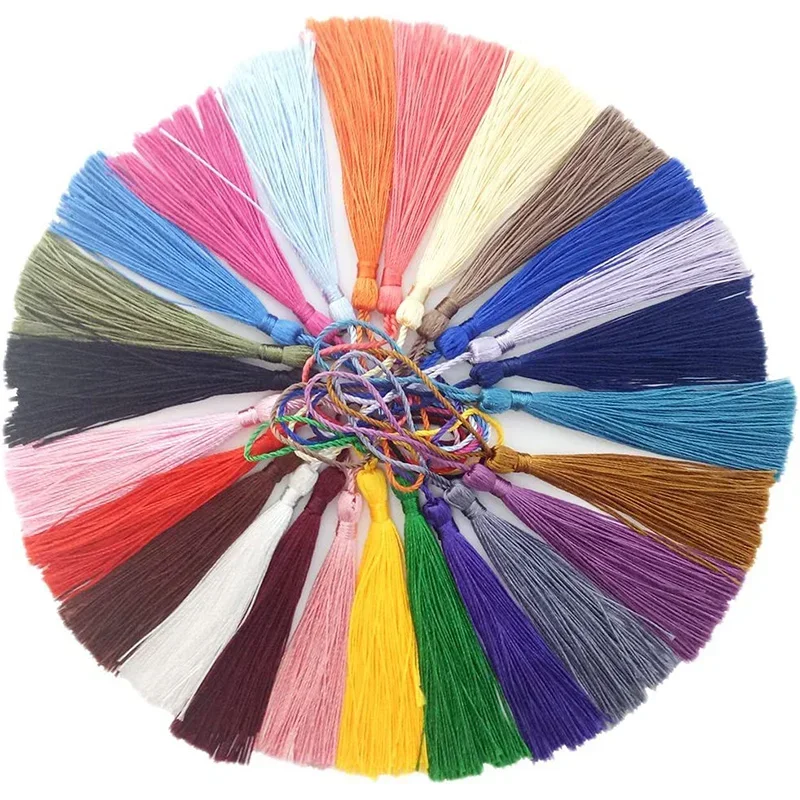 100Pcs 13cm Silky Floss Bookmark Tassels with Cord Loop Chinese Knot Tassel Fringe Jewelry Making DIY Craft Accessories tassel fringe,bookmark tassels,silky floss tassels,tassel accessories,tassel decoration