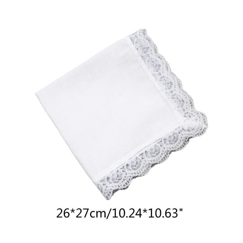Lightweight White Handkerchief Cotton Lace Trim Hankie Washable Chest Towel Pocket Handkerchief for Adult Wedding Party 10CF