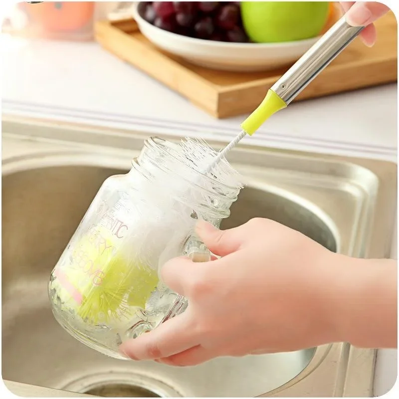Round Head Bendable Long Handle Cup Brushes Bottle Brush Cleaning Brush Home Kitchen Gadget Random Color 2