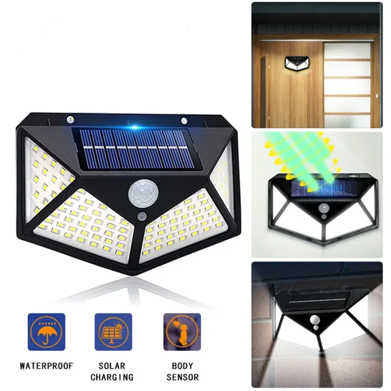 

Уличные светодиодные лампы на солнечной батарее, настенные фонари, умный водонепроницаемый датчик движения, светодиодные лампы 106 высокой яркости, лампа для виллы