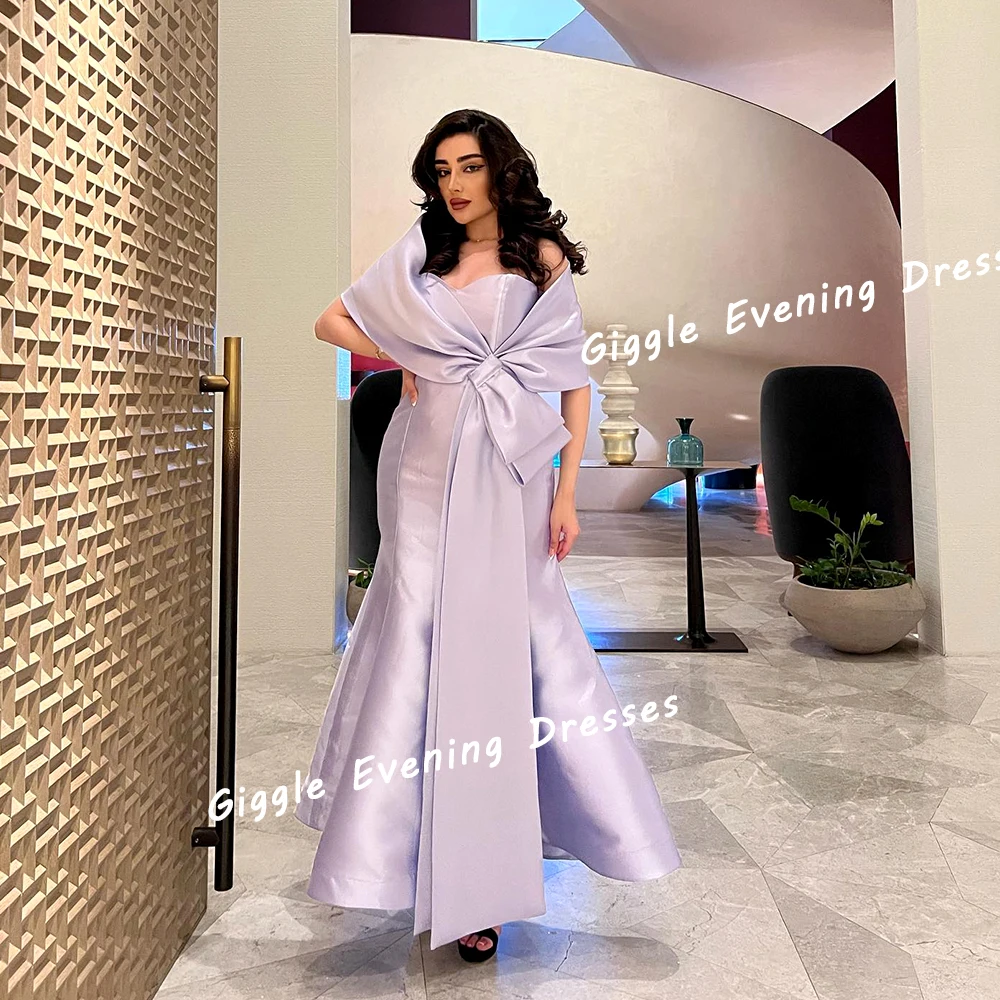 

Giggle Satin Off-The-Shoulder Mermaid Bow Elegance Prom Gown Saudi Arab Summer Ankle-Length Evening Party Dresses for Women 2024