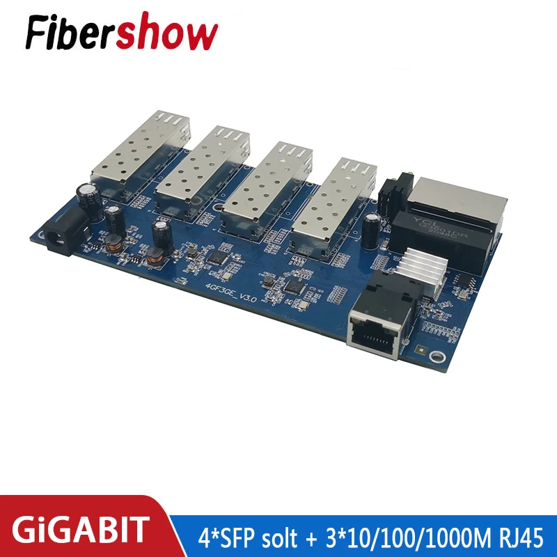 Gigabit Ethernet Switch Fiber switch Industrial Grade 4 sfp Fiber Port 2 RJ45 10/100/1000M PCB board 4F3E media converter