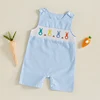 Newborn Baby Boys Girls Easter Jumpsuit Lovely Sleeveless Crewneck Egg Bunny Embroidery Plaid Tank Rompers for Toddlers 6