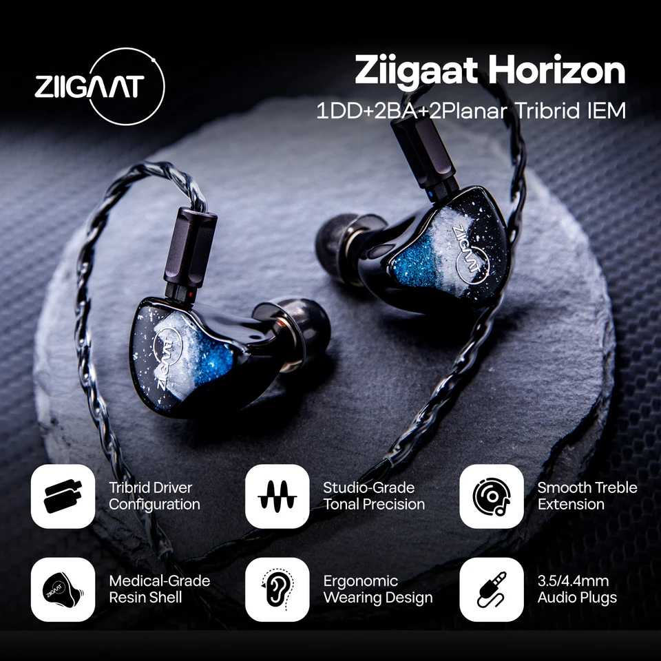 Linsoul ZiiGaat Horizon 1DD + 2BA + 2 Planar Tribrid IEM イヤホン