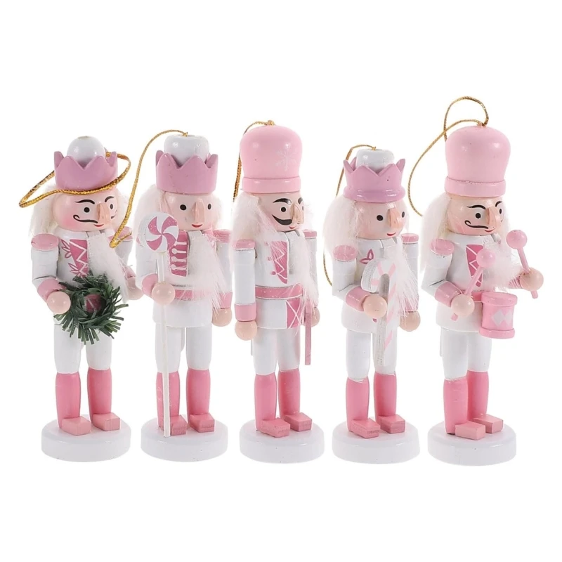 

5pcs Pink Christmas Nutcrackers Soldier Ornament Craft for Festival Party Kitchen Wedding Home Decorations New Year