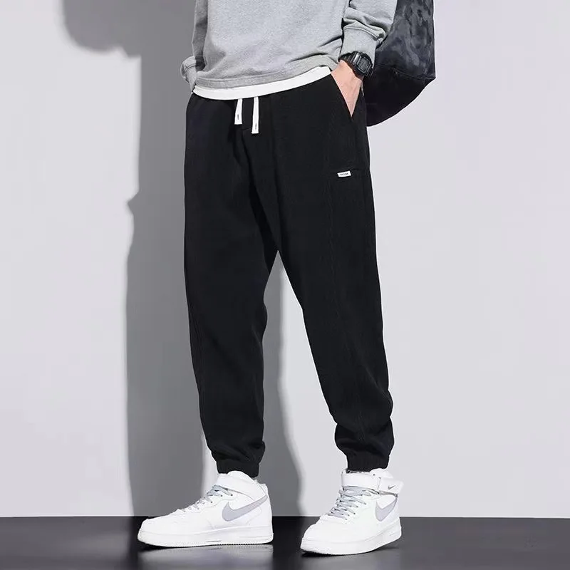 Men's Plush Thickened Warm Drawstring Harlan Pants Casual Loose Autumn Winter Corduroy Cargo Pants Men Legging Sweatpants
