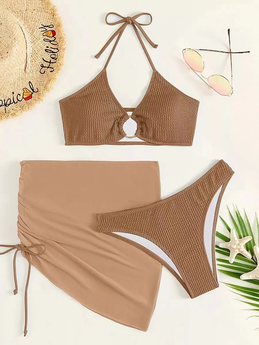 3 piece bikini set with skirt