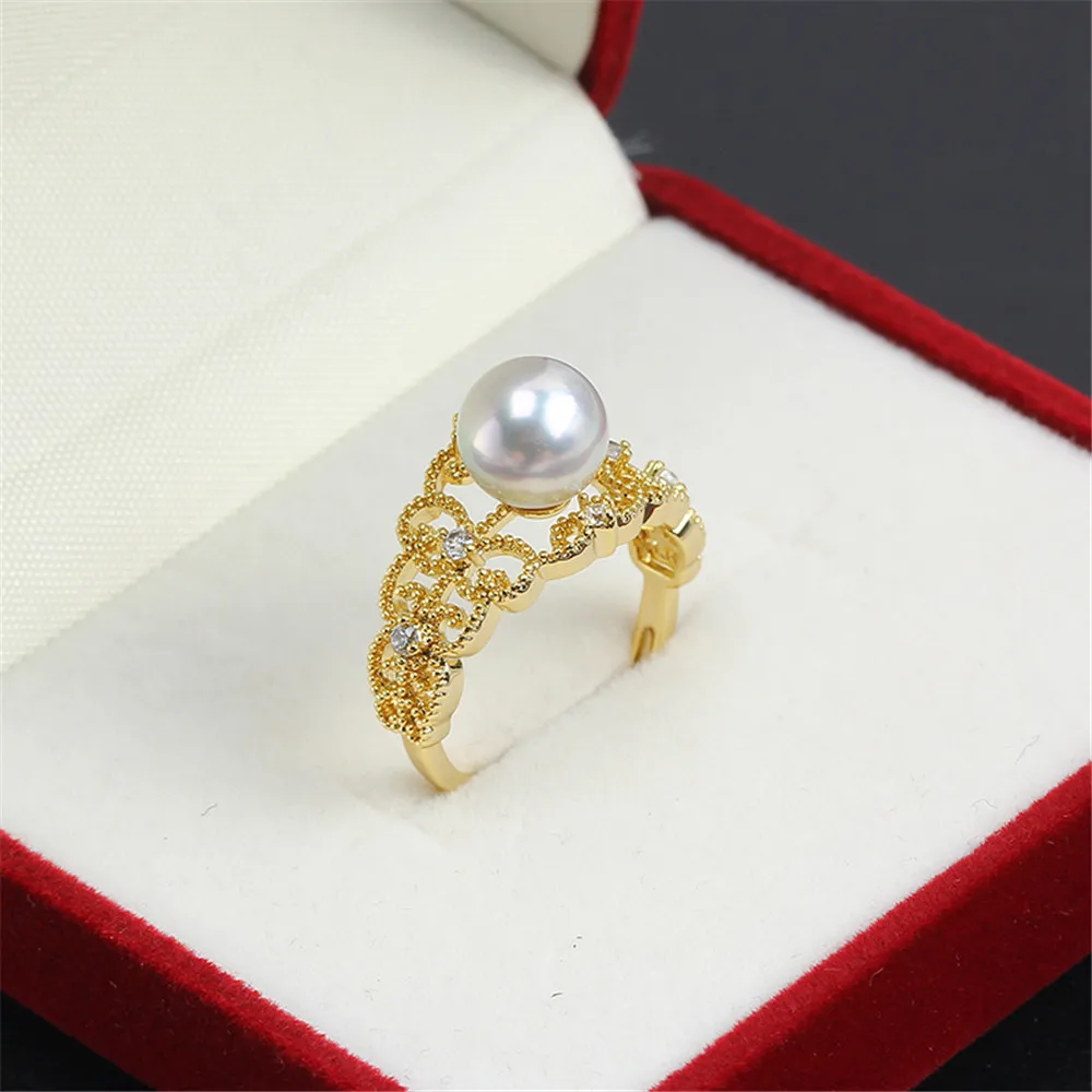 

Domestic 14k gold plating color preservation lace ring zircon pearl empty bracket adjustable DIY accessories female