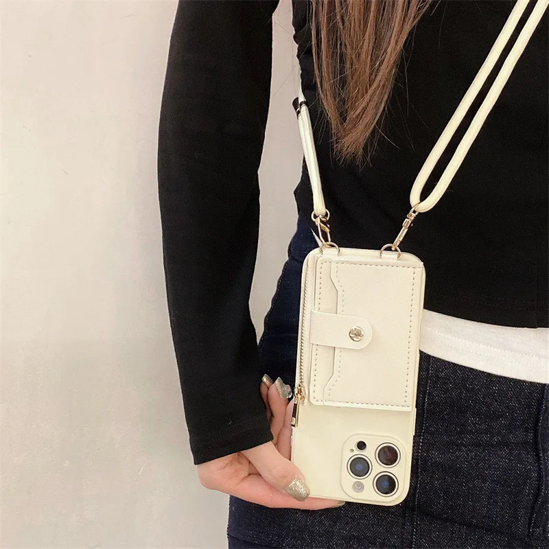 Premium Crossbody Wallet Strap Phone Case with Card Slots - PU Leather & Silicone Cover