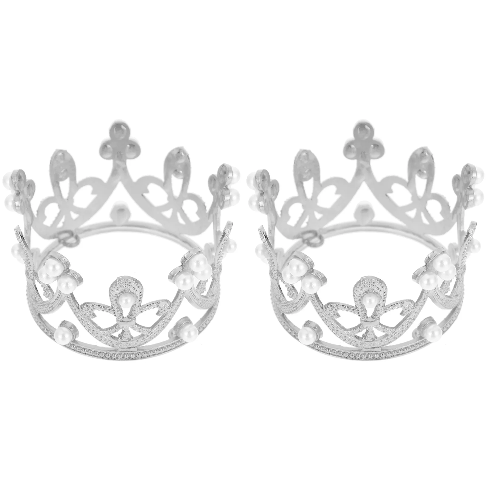 

2pcs Pearl Rhinestones Tiara Metal Small Cake Topper Photo Props Kids Hair Accessories Party Favors for Birthday Wedding (