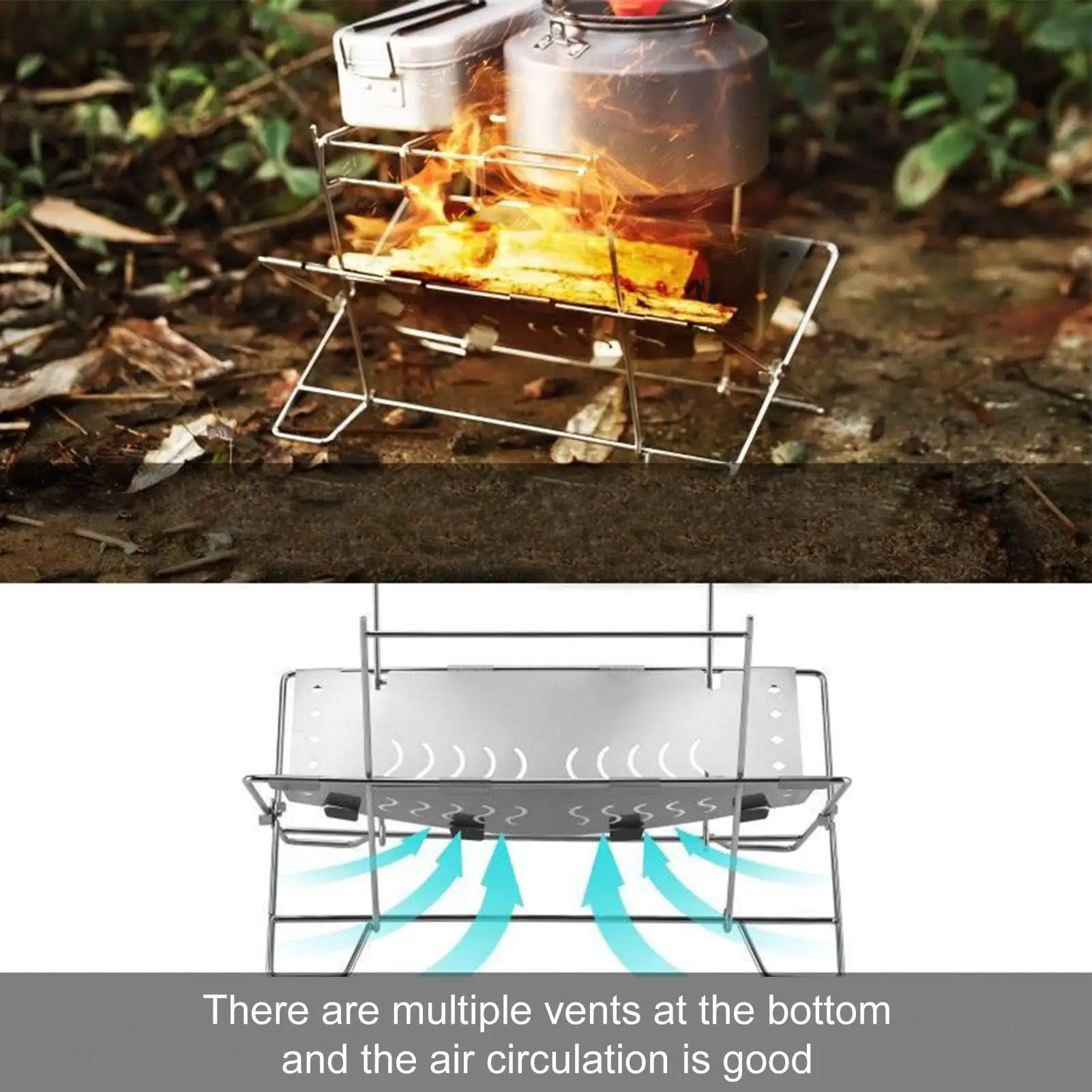 Folding Camping Campfire Grill Stainless Steel Firewood Stove Mini BBQ Rack Outdoor Fire Pit Portable Wood Stove Burner