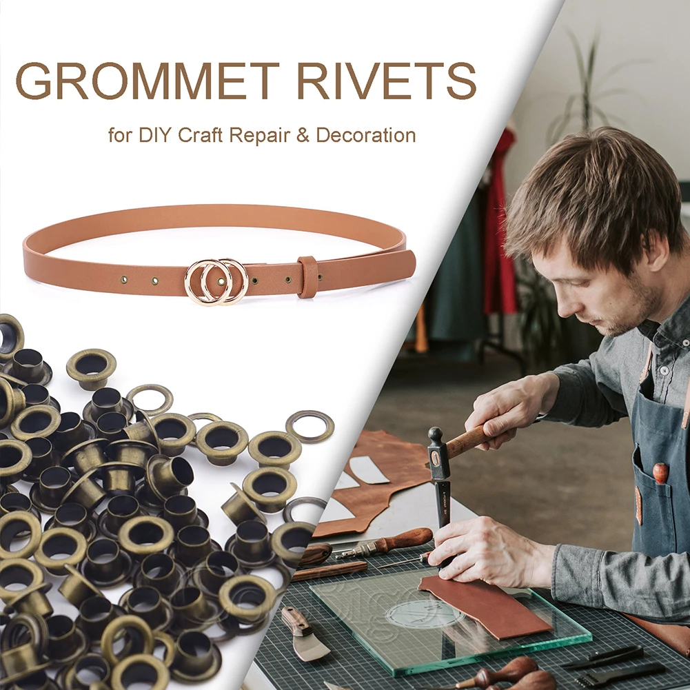 100sets Eyelet Grommet Ring Kit Metal Eyelets Leather Repair Grommets Round Eye Rings for Shoes Bag Clothing Leathercraft Belt Accessory