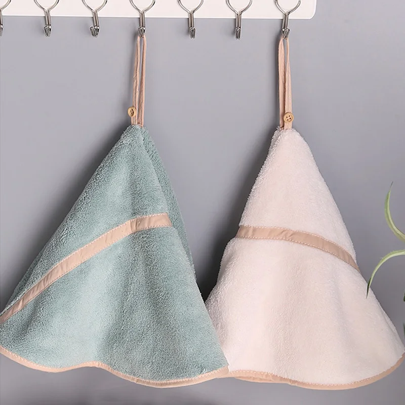 Round Cute Style Hand Towel Soft Coral Velvet Super Absorbent Handkerchief for Bath Polyester Fiber Towels with Hanging Loops 1