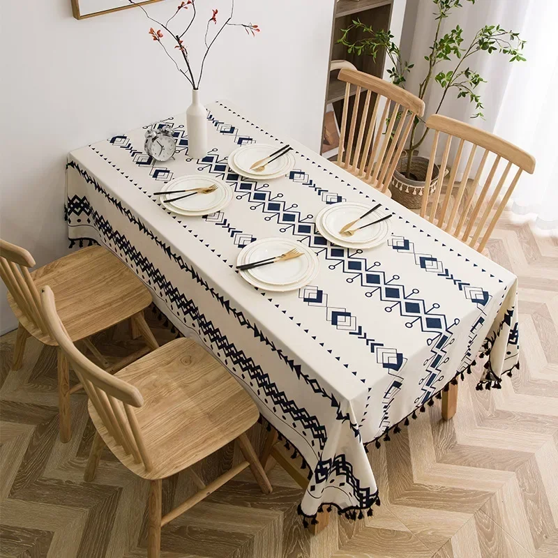 

Bohemia Style Linen tablecloth Party Stitching Fringed Cotton Home Decoration Table Cover Rectangular dust table mat Table Cloth