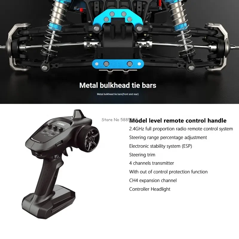 전문 4WD 브러시리스 오프로드 RC 레이싱 트럭, 90 km/h 유압 완충기, 방수 ESP LED 조명, 라디오 제어 트럭