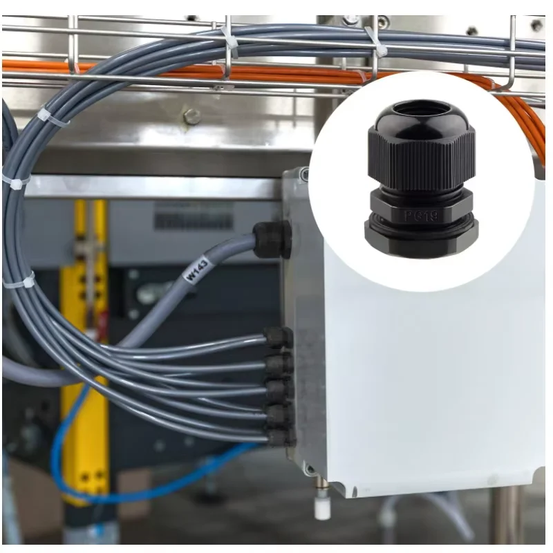 38PCS PG7-PG19 Plastic Waterproof Cable Gland Nylon Black Cable Fixing Joint PG13.5 With Gasket Range For 3-15mm Set