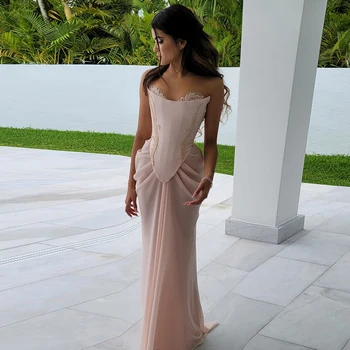 Blush Pink Handmade Draped Chiffon Mermaid Evening Dresses Corset Beaded Wedding Formal Party Bridesmaid Dress 220 1