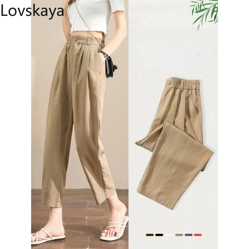 

Slim and petite with a height of nine points summer breathable cotton linen Harlan pants khaki silk linen pants for women