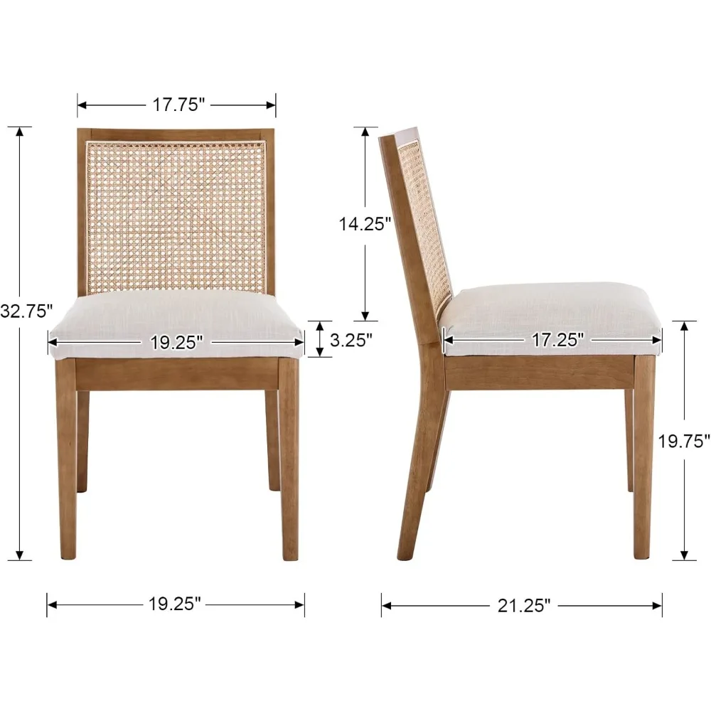 Farmhouse Rattan Dining Chairs Set of 6 Natural Wood Dining Room Chairs Rectangle Cane Country Kitchen Chairs Upholstered Wood D 3
