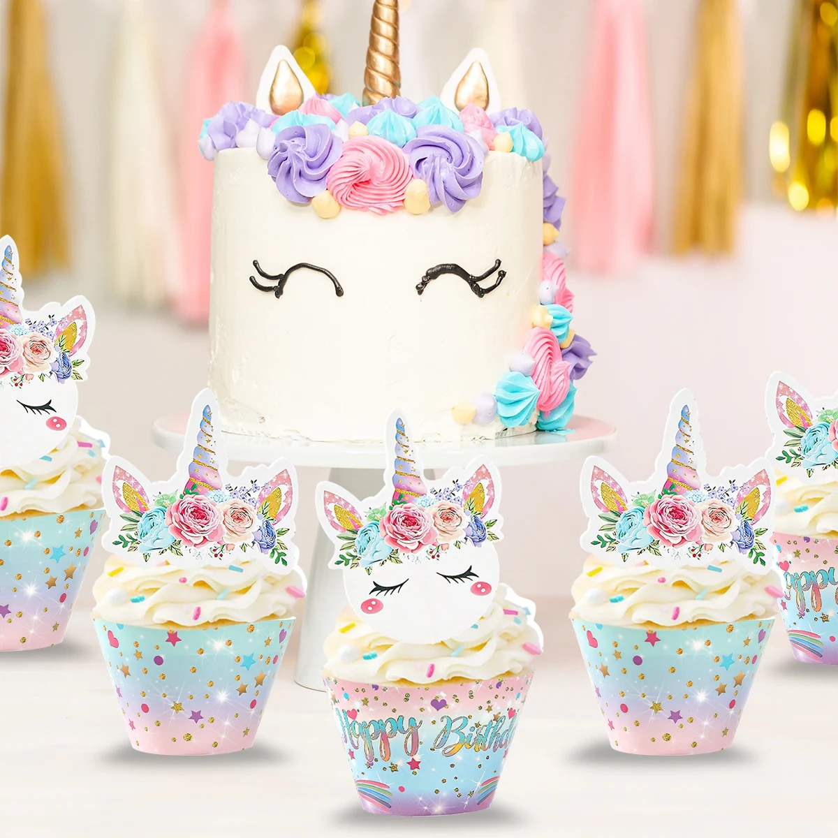 Decorazioni Torta Unicorno - 24 Topper E Wrapper Per Cupcake, Tema Festa Bambini - Foto 7