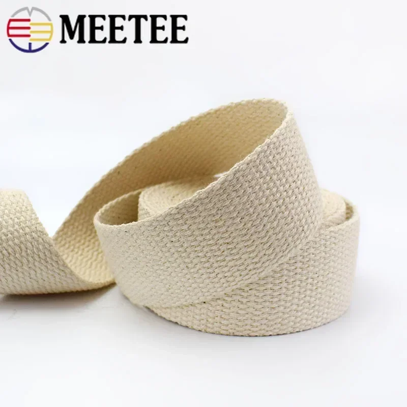 Meetee Cotton Webbing 20/25/30/38/50mm Natural Color Canvas Ribbon Bag Strap Belt DIY Sewing Clothes Tape Decor Craft 5Meters canvas belt canvas webbing belt canvas ribbon belt webbing ribbon