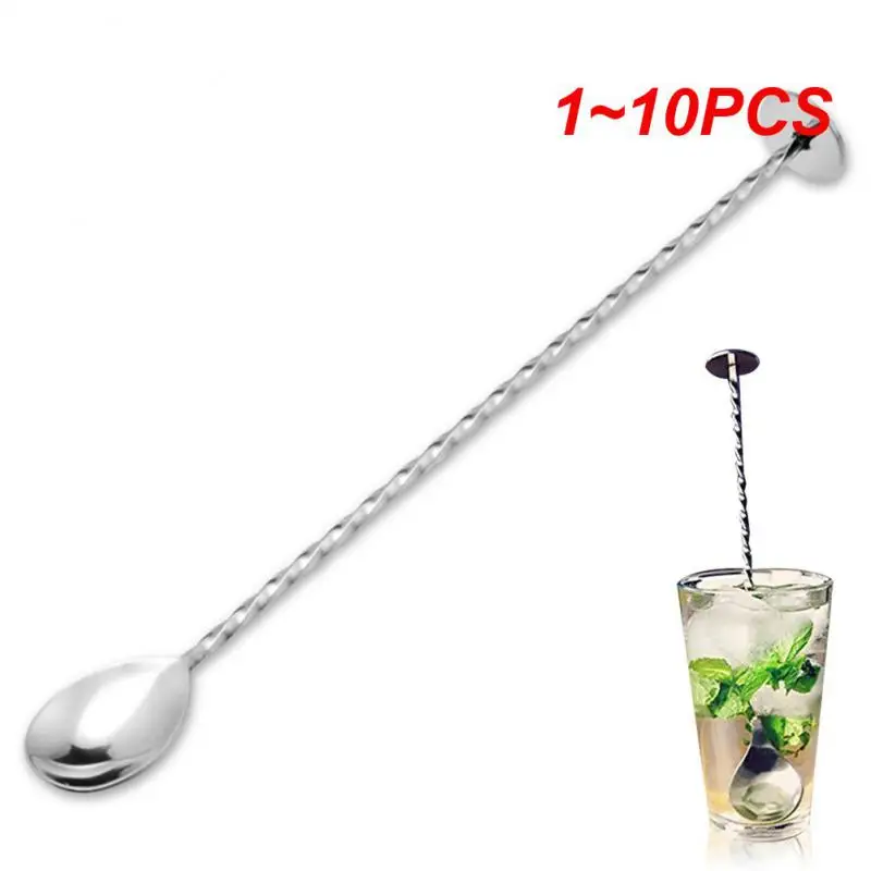 1~10PCS Stainless Steel Mixing Spoon Long Handle Stirring Spoon Drink Stirrers Cocktail Spoons Spiral Pattern Bar Cocktail