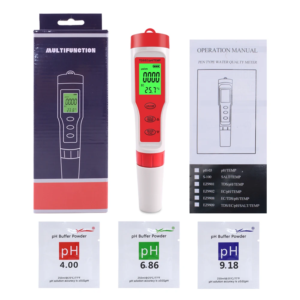 4 IN 1 PH TDS EC Temp Meter Digital Water Quality Tester 0.01 High Precision Aqu