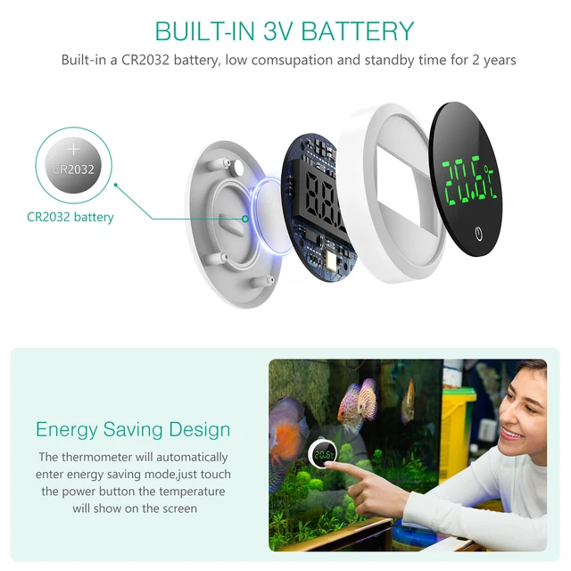 Termometro Digitale LED Per Acquario - Sensore Temperatura Ad Alta Precisione 0.1°C, Touch - Foto 11