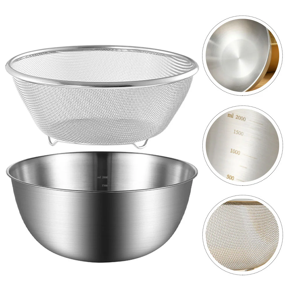 

2pcs/Set Strainer Colander Washing Bowl Basket Vegetable Basin Rice Drain Sifter Mesh Wire Stainless Steel Washer for Kitchen