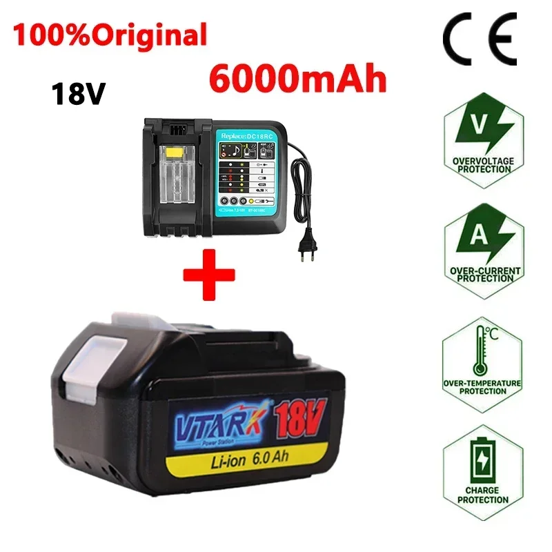 

WIth Charger BL1860 Rechargeable Battery 18 V6000mAh Lithium Ion for Makita 18v Battery 6ah BL1840 BL1850 BL1830 BL1860B LXT400