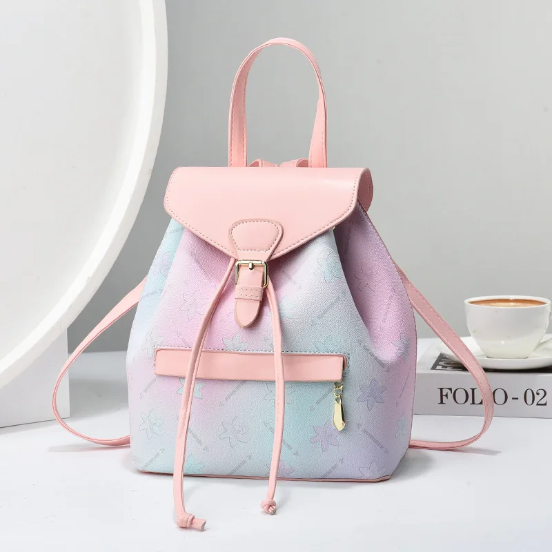 High Quality Patterned Leather Women's Backpack 2024 New Student Backpack Versatile Crossbody Bags Gradient Color Women's Bag 5