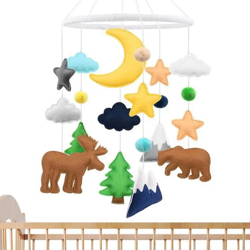 

Woodland Babies Mobile For Crib Jungle Mobiles Wooden Bed Bell Toy Wooden Bed Bell Toy For Forest Farm Animals Crib -Nursery