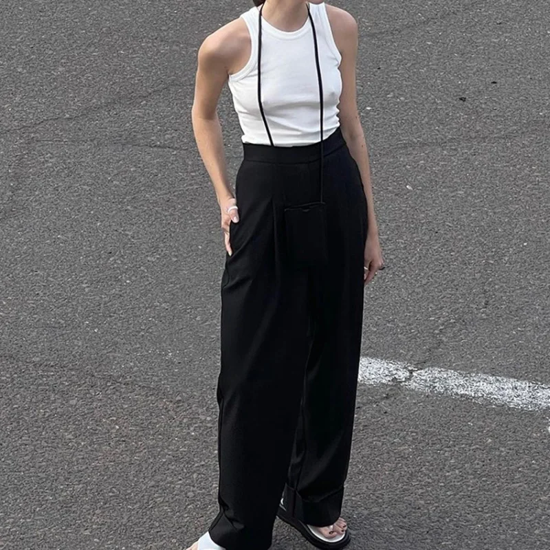 New Black Mopping Suit Pants Loose High Waist Drooping Pants Women's Wide-Leg Pants Commuter Suit Trousers Autumn and Winter Yy1