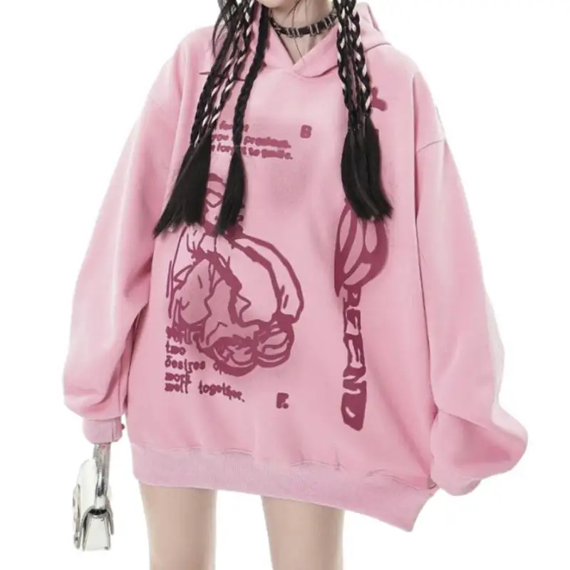 

Graphic Hoodies For Women Long Sleeve Pink Hoodie Sweatshirt Casual Y2K Hoodie Jacket Oversized Hooded Pullover Tops For Women