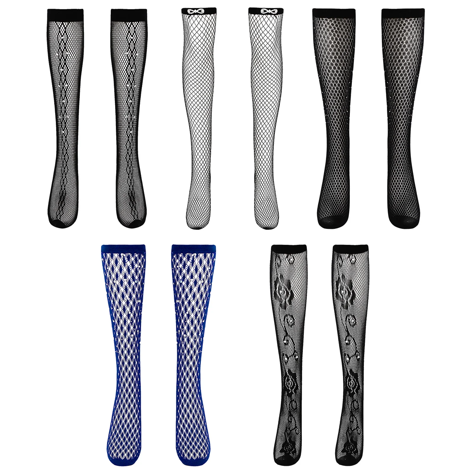 

Sexy Fishnet Stockings Women's Long Tube Socks Sheer Stretchy Diamond Cutout Fun Lace Fishnet Knee-length Socks Summer Thin Sock