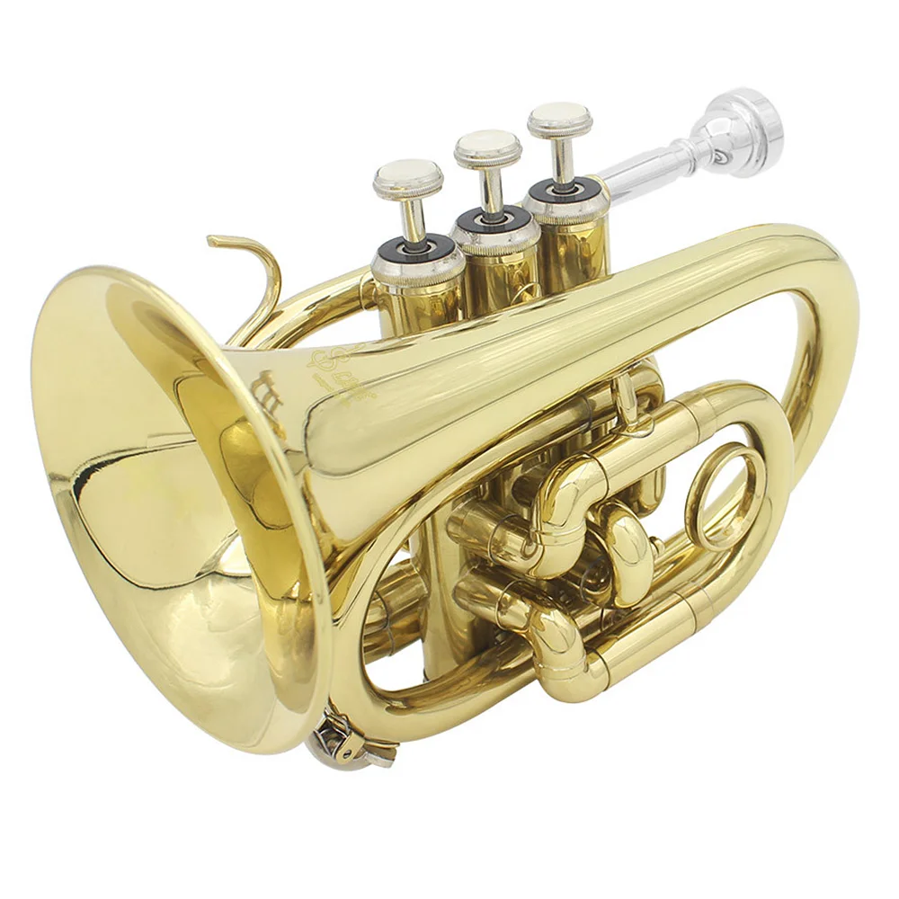 ammoon Mini Pocket Trumpet Bb Flat Brass Wind Instrument with Mouthpiece Gloves Cleaning Cloth Carrying Case