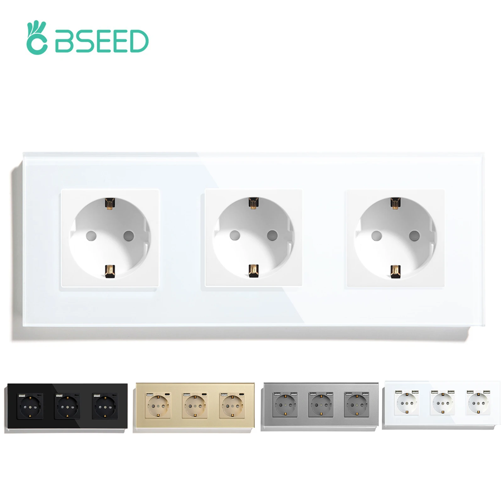 BSEED-toma de corriente Triple estándar de la UE, enchufe eléctrico de pared  de la UE, Panel de cristal, protección para niños, 110-240V - AliExpress