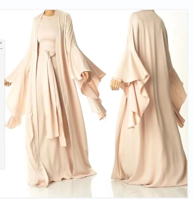 

Muslin Abaya For Women Ramadan Islamic Loose Women Long Dress Fashion Satin Long-sleeved Dress Plus Muslim Cardigan Suit
