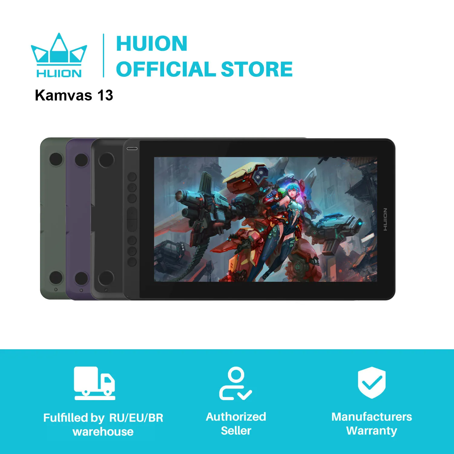 HUION-Kamvas 13 블랙 그래픽 드로잉 태블릿 모니터, 풀 라미네이션 드로잉 모니터, Gamut 120%, sRGB 266PPS, 익스프레스 키 포함 