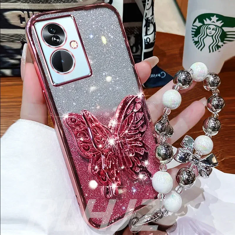 3D Butterfly Glitter Bracelet Phone Case Holder
