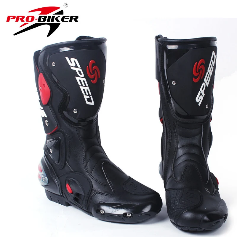 Motorcycle Boots PRO-BIKER SPEED BIKERS Motorcycle Boots Moto Racing Motocross Off-Road Motorbike Shoes Black/White Size 40/41/42/43/44