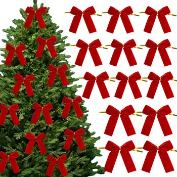 12/24Pcs Christmas Bow Red Gold Mini Xmas Tree Velvet Bowknot For Home Decoration Wedding Decor Navidad New Year Party DIY