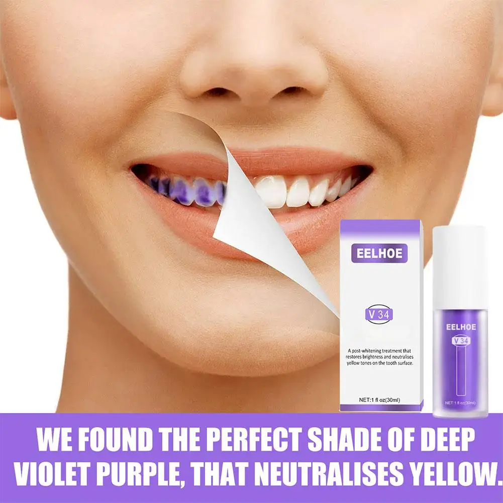 Teeth Whitening Essence Teeth Whitening Product Purple Teeth Whitening Toothpaste Plaque Stains Remover Oral Hygiene Cleaning Teeth Bleaching Oral Fresh Breath