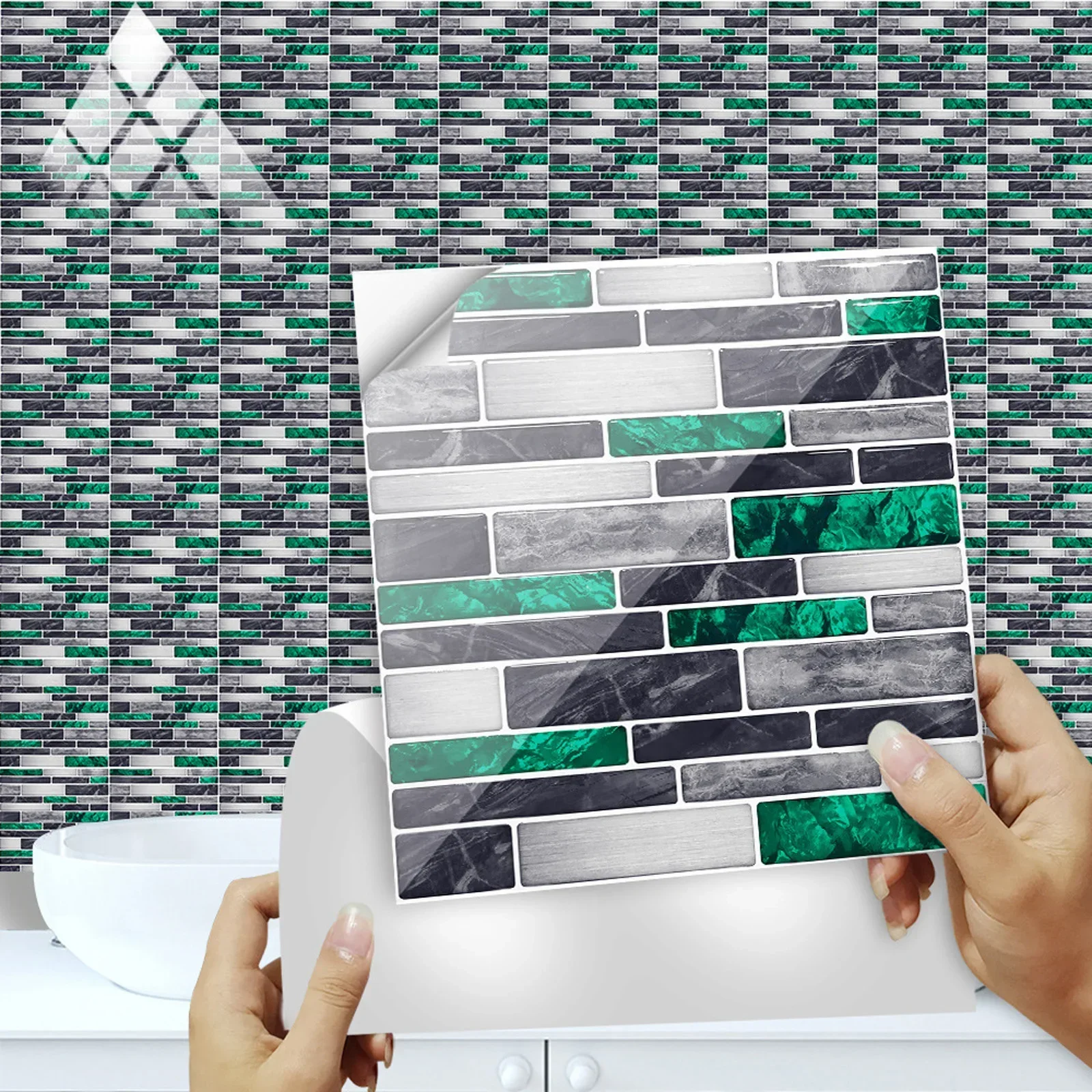10PCS Classic Marbled Crystal-Glossy Kitchen Stickers Waterproof Oil Resistant Self-Adhesive Kitchen & Bath Tile Stickers Backgr