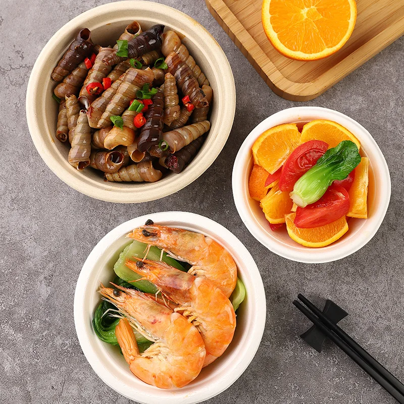 50 Pcs 13x10cm Sugarcane Pulp Bowls, Biodegradable Disposable Soup Noodle Bowls, Eco-Friendly Tableware 3